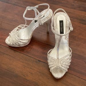 White House Black Market Silver Snakeskin Platform Heels - Size 7
